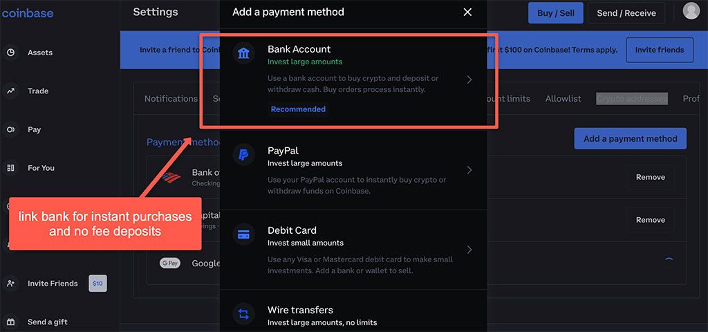 link bank account coinbase
